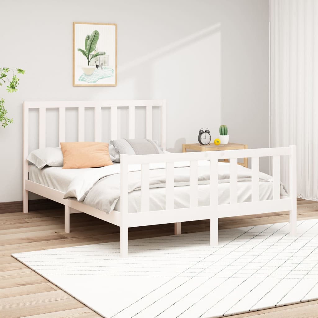 Solid Pine Wood White Bed Frame 140x200 cm - No Mattress Included