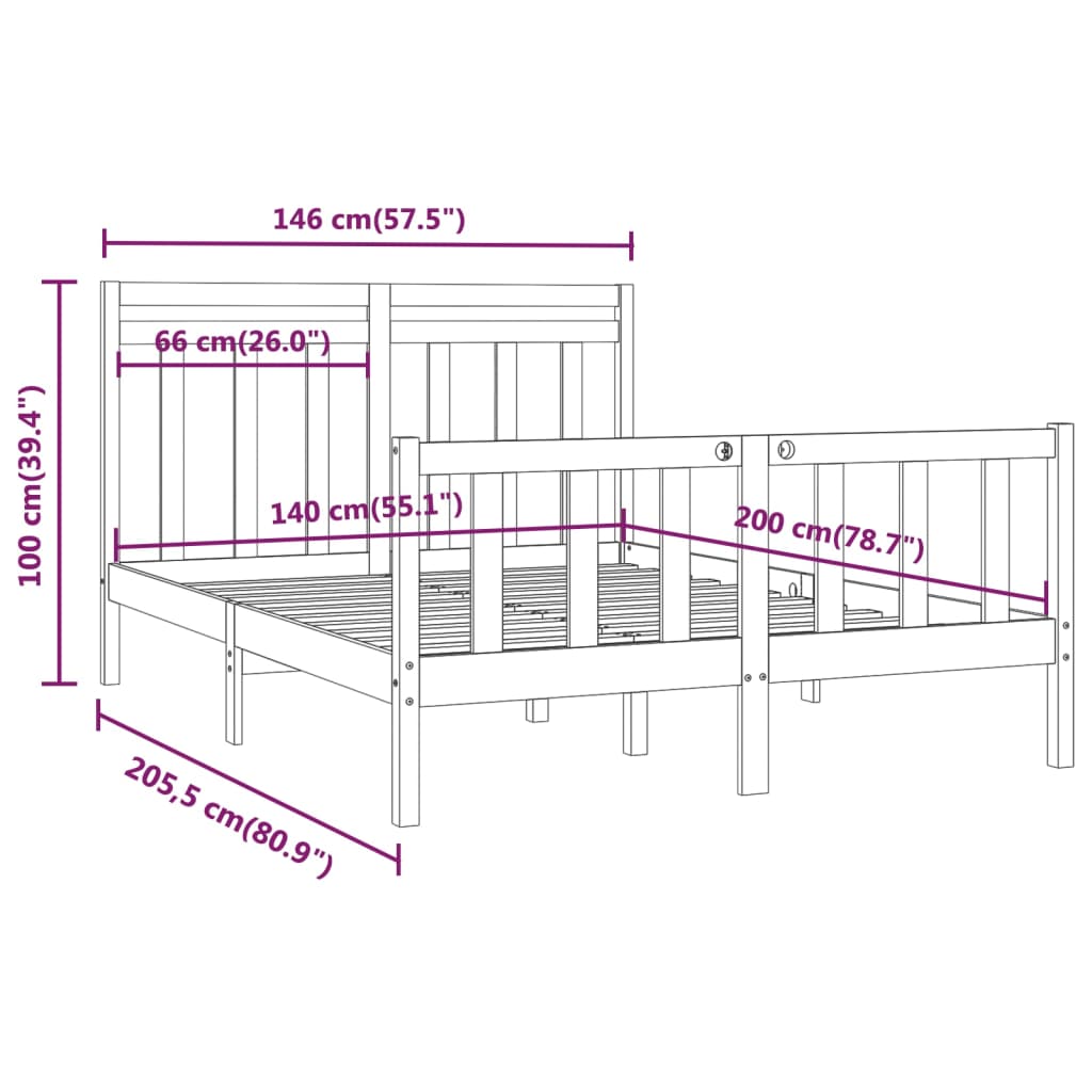 Bed Frame without Mattress Solid Wood Pine 140x200 cm