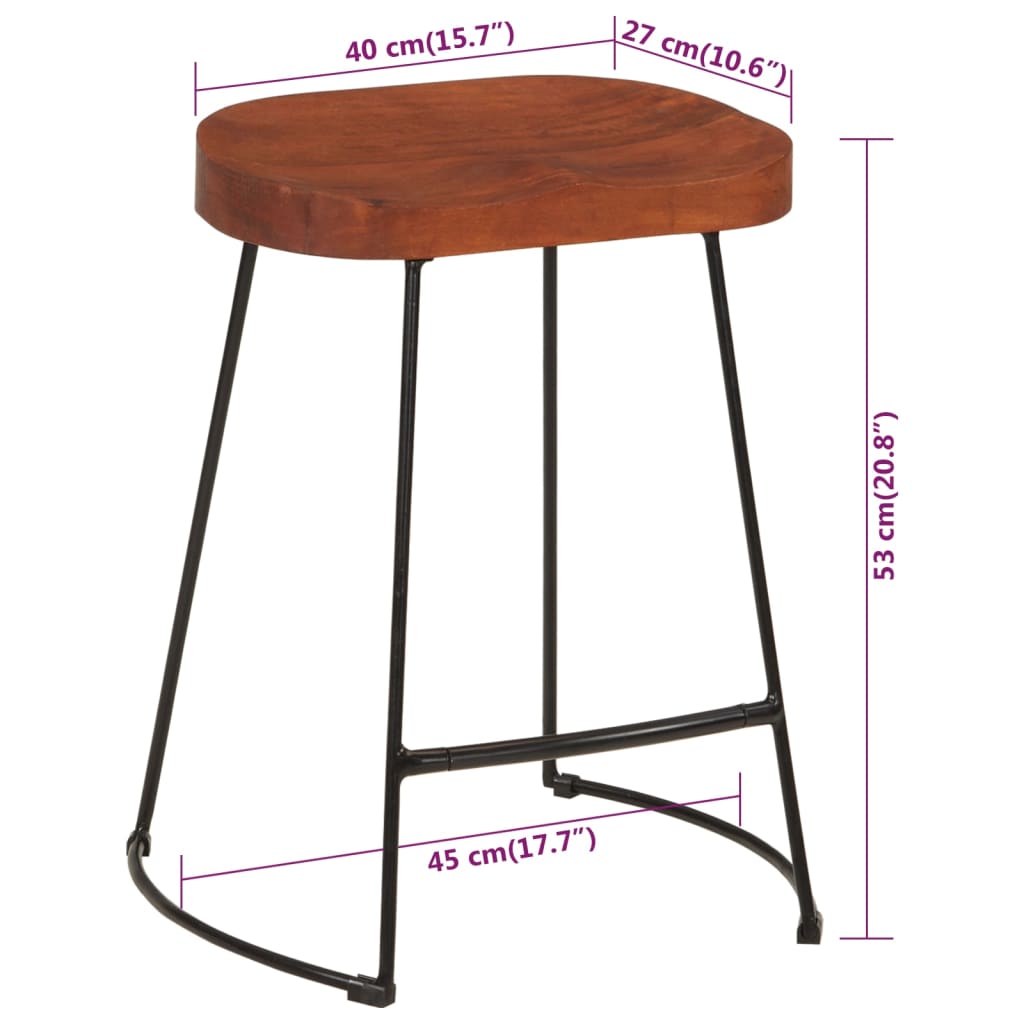 Gavin Bar Stools Set of 2, Solid Mango Wood, 45x38x53 cm