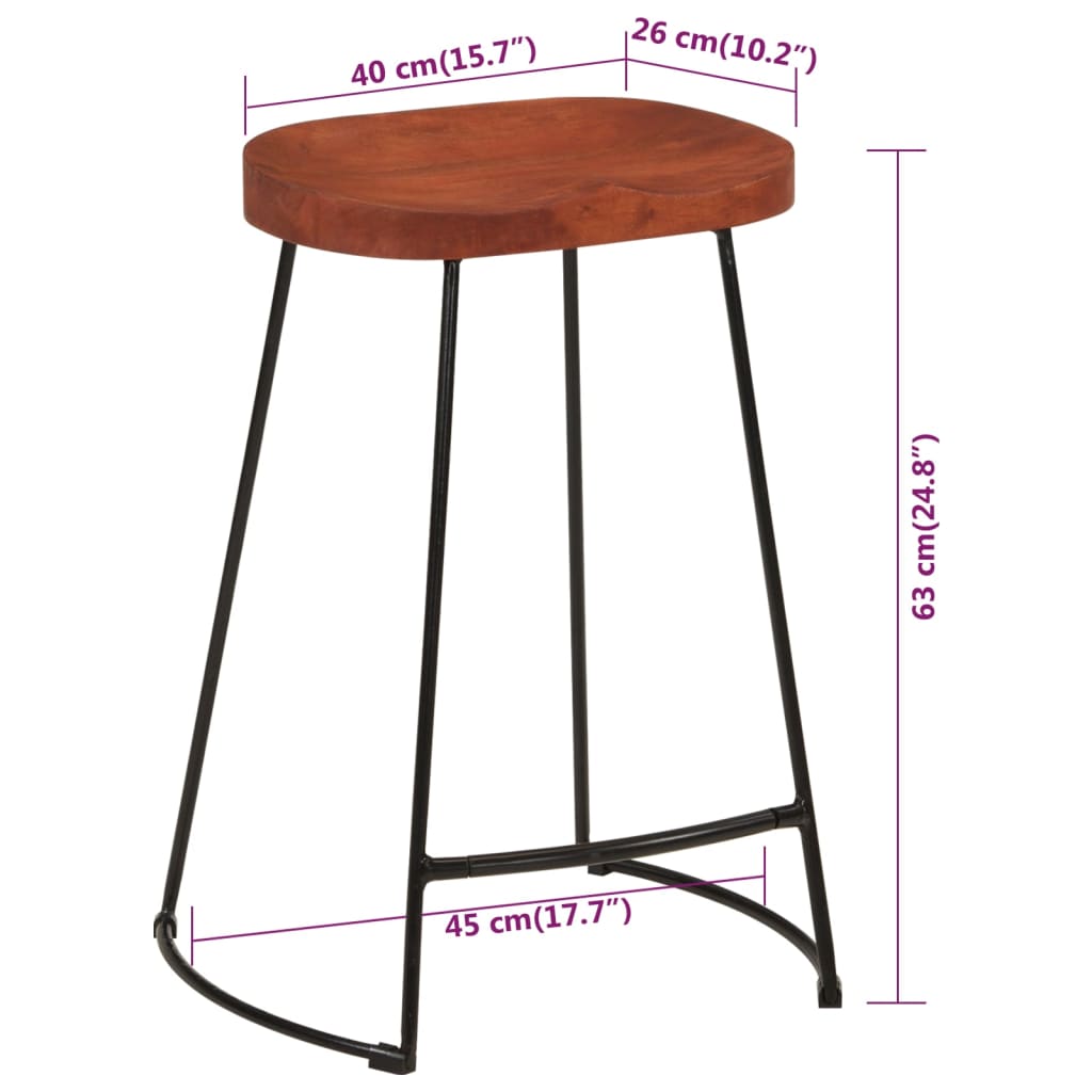 Gavin Bar Stools Set of 2 - Solid Mango Wood, 45x40x63 cm