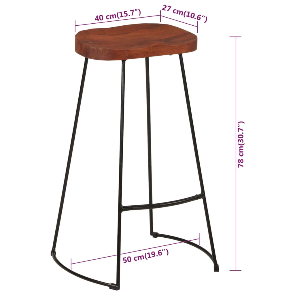 Gavin Bar Stools Set of 2 - Solid Mango Wood 50x40x78 cm