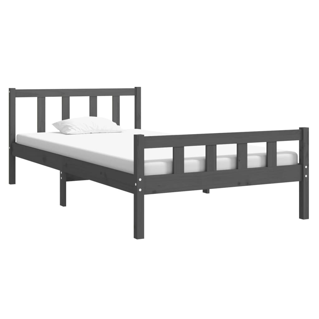 Solid Wood Grey Bed Frame 100x200 cm - No Mattress Included