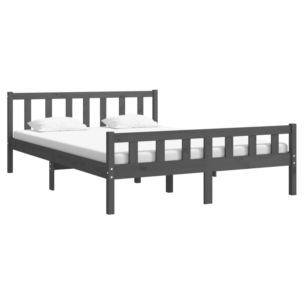 Solid Wood Grey Bed Frame - No Mattress, 120x200 cm