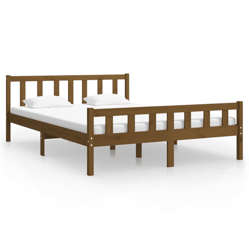 Solid Wood Bed Frame 120x200 cm, Honey Brown Finish, No Mattress
