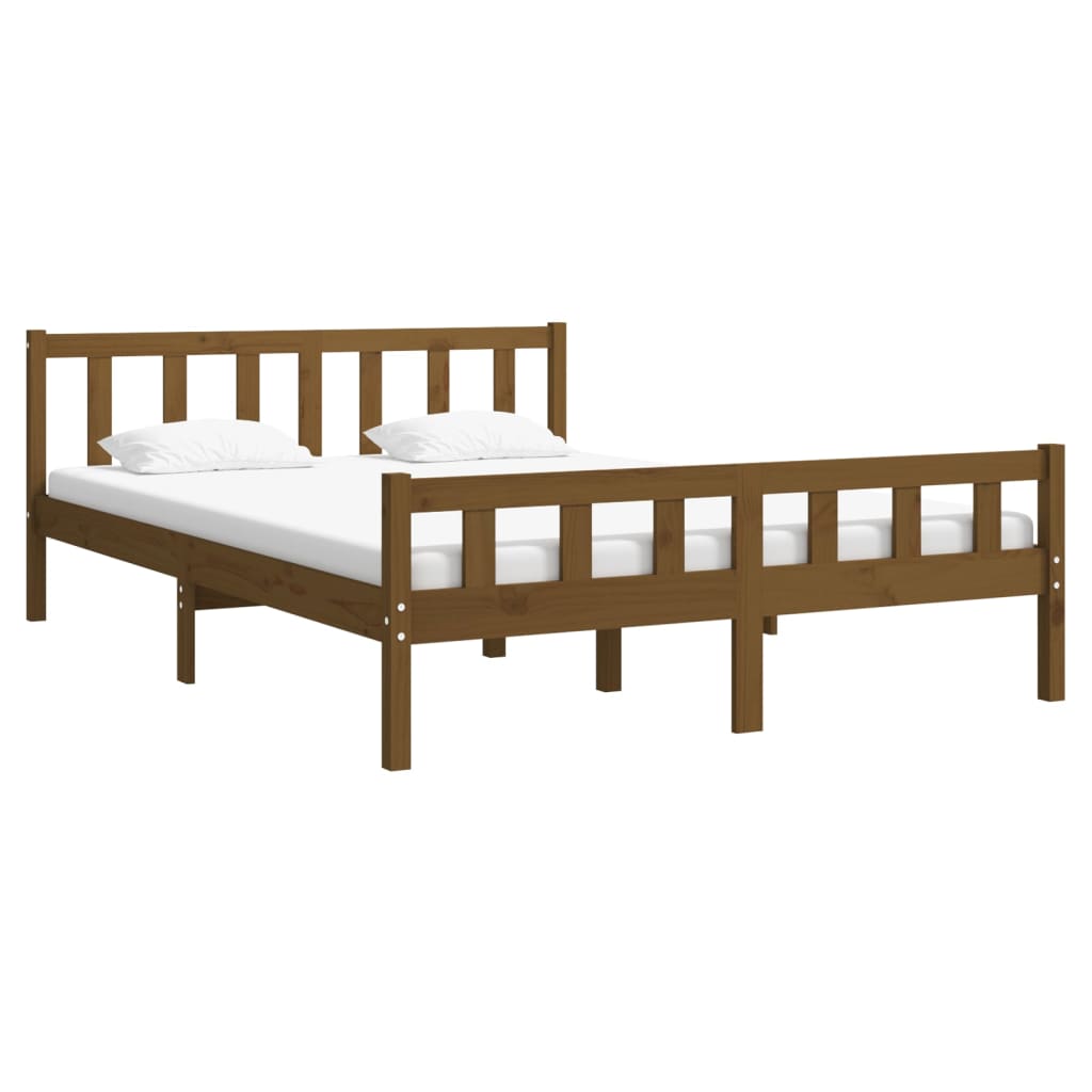 Solid Wood Bed Frame 120x200 cm, Honey Brown Finish, No Mattress