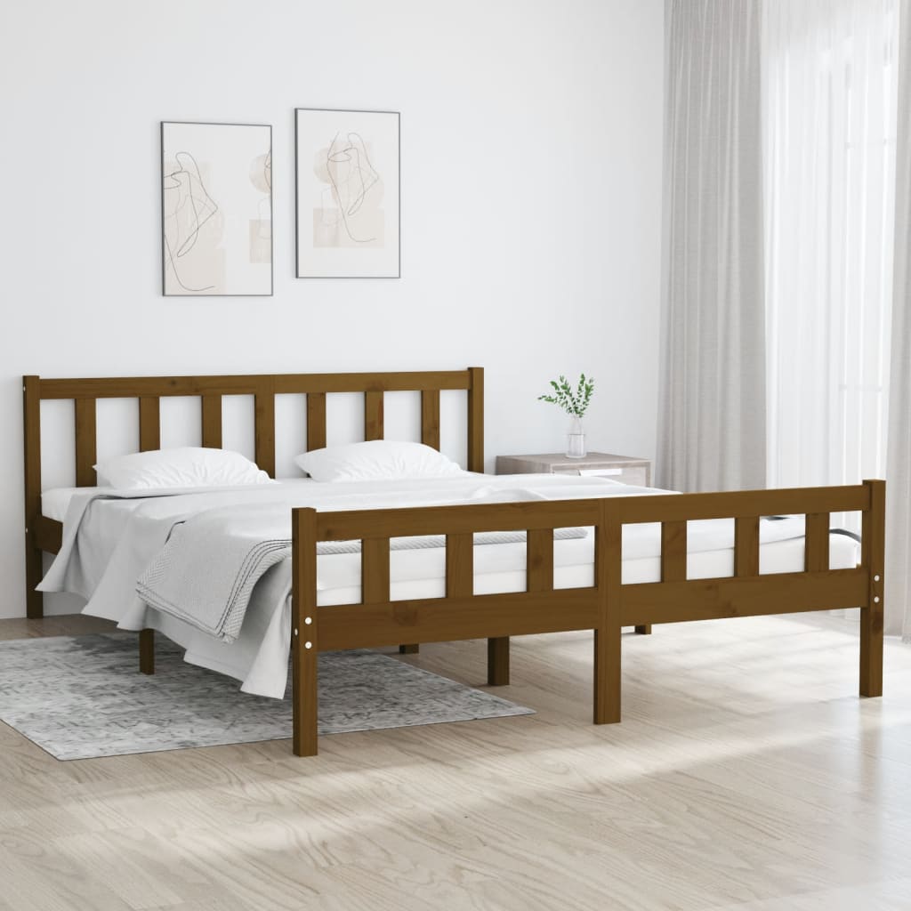 Solid Wood Bed Frame 120x200 cm, Honey Brown Finish, No Mattress