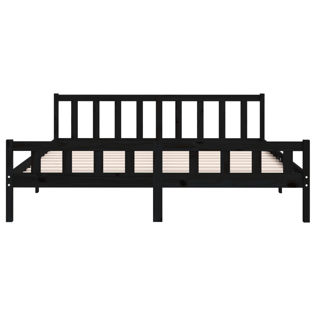 Black Solid Wood Bed Frame - 200x200 cm, No Mattress Included