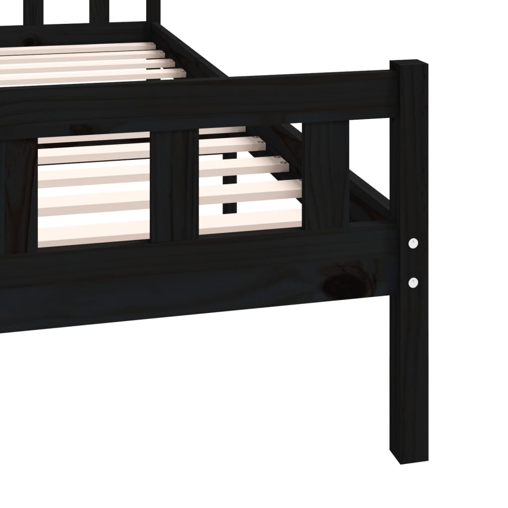 Black Solid Wood Bed Frame - 200x200 cm, No Mattress Included