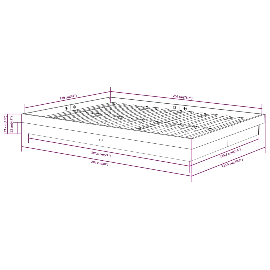 Solid Wood Bed Frame 120x200 cm - vidaXL (No Mattress)