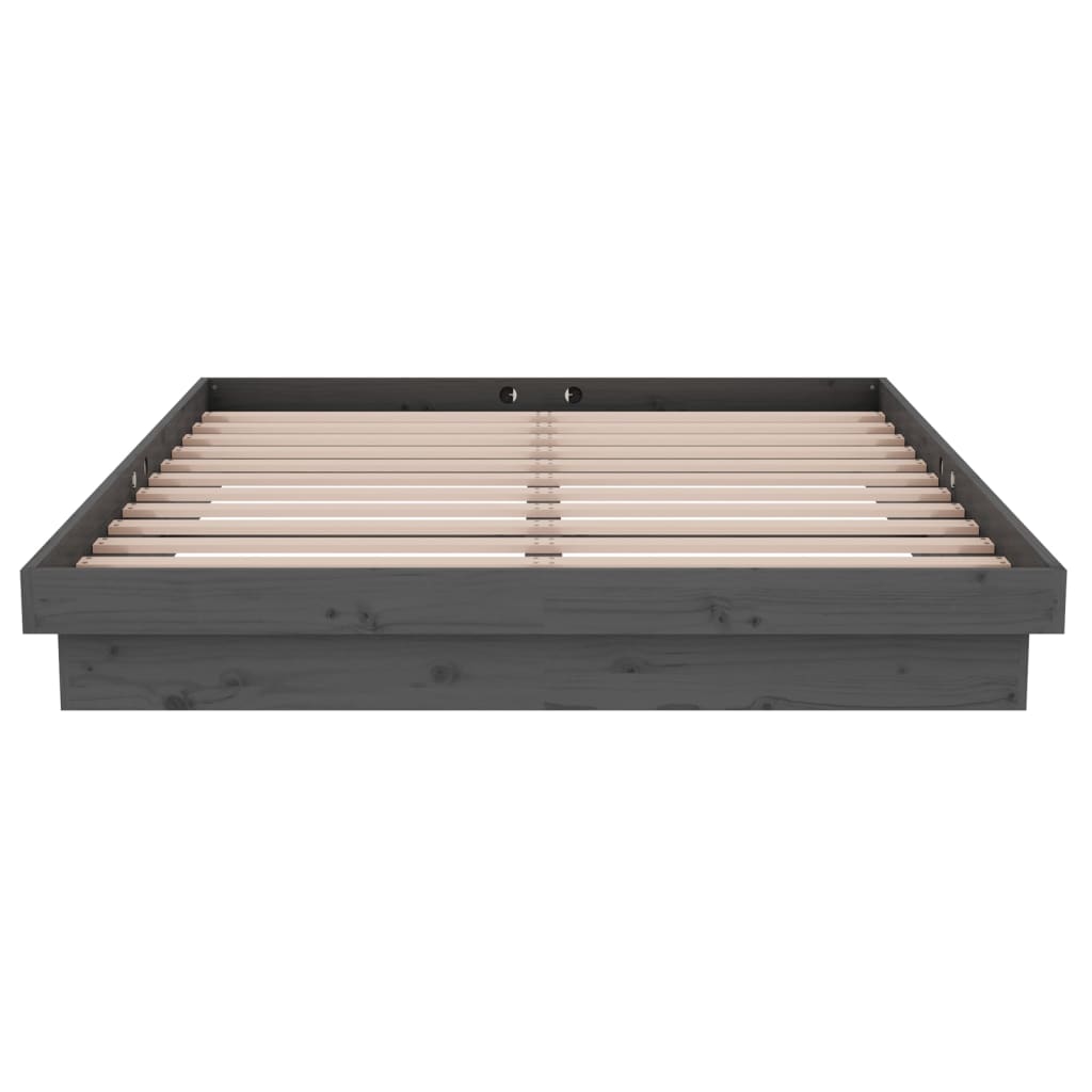 Solid Wood Grey Double Bed Frame - Sturdy & Stylish Design
