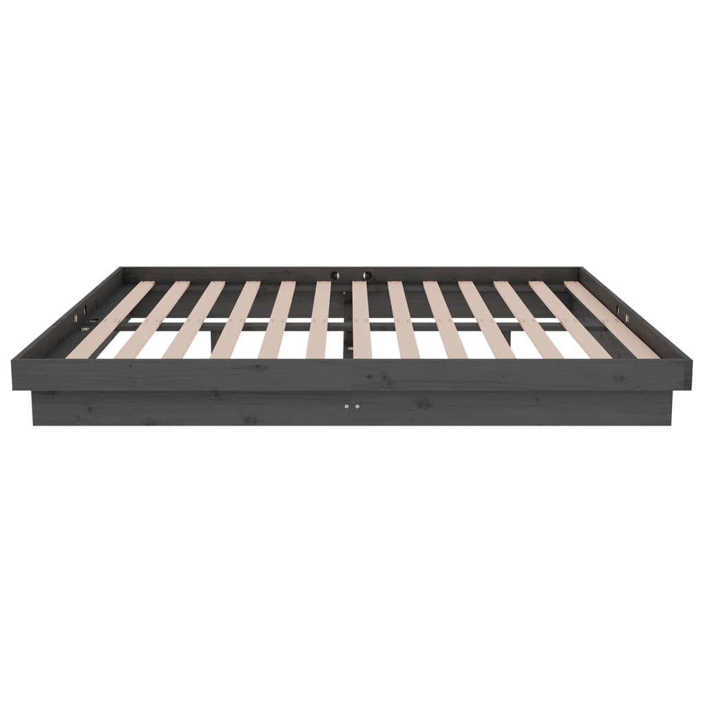Solid Wood Grey Double Bed Frame - Sturdy & Stylish Design
