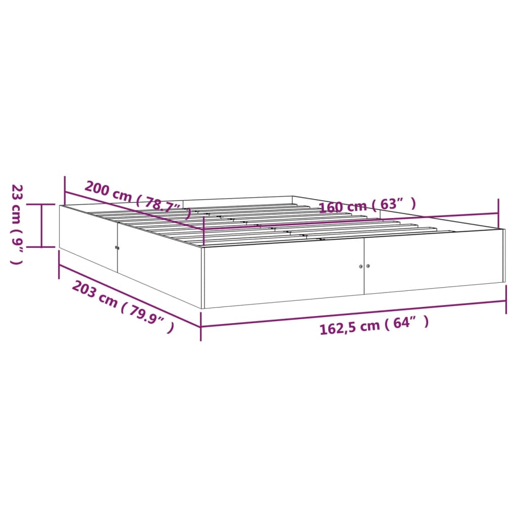 White Solid Wood Bed Frame 160x200 cm - No Mattress Included