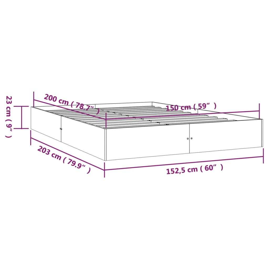 Solid Wood King Size Bed Frame 150x200 cm – Natural Finish