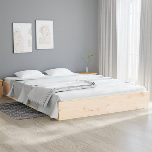 Solid Wood King Size Bed Frame 150x200 cm – Natural Finish