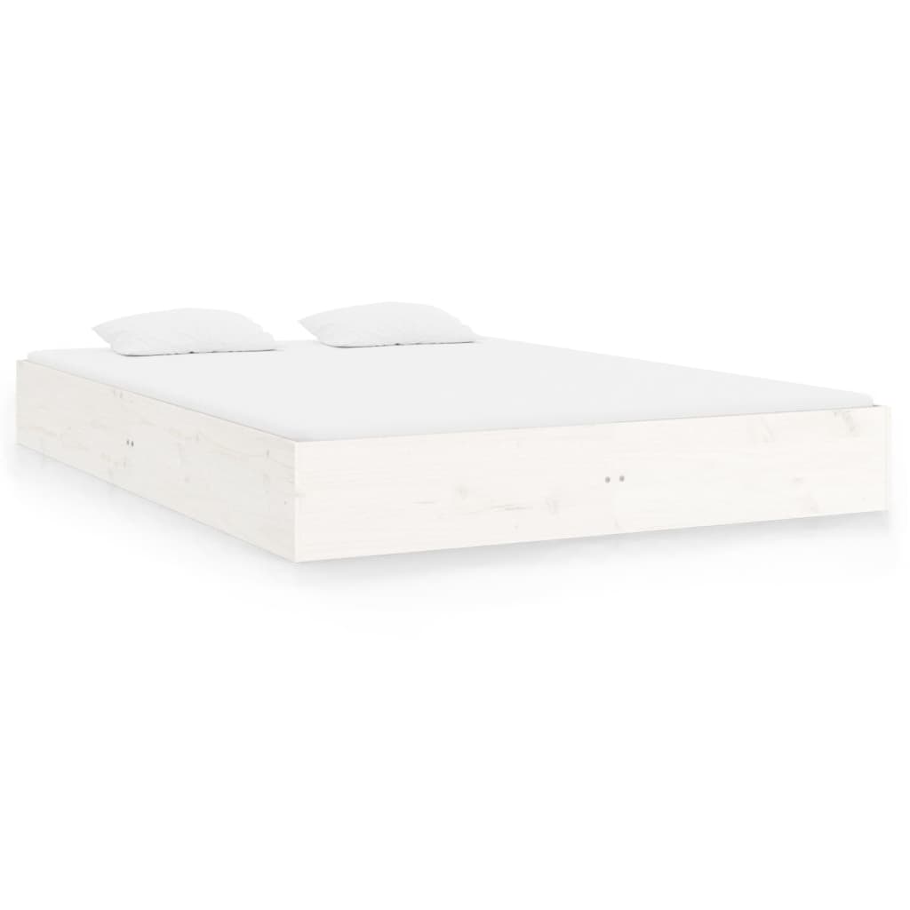 Solid Wood Bed Frame 140x200 cm - White Finish, Mattress Not Included