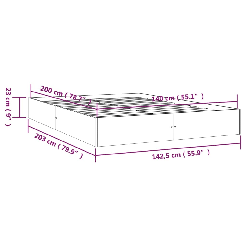 Solid Wood Bed Frame 140x200 cm - White Finish, Mattress Not Included