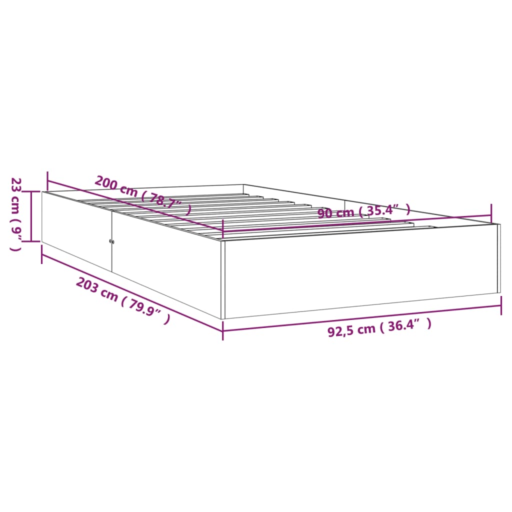 White Solid Wood Bed Frame 90x200 cm - Mattress Not Included