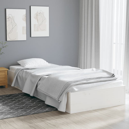 White Solid Wood Bed Frame 75x190cm Small Single, No Mattress