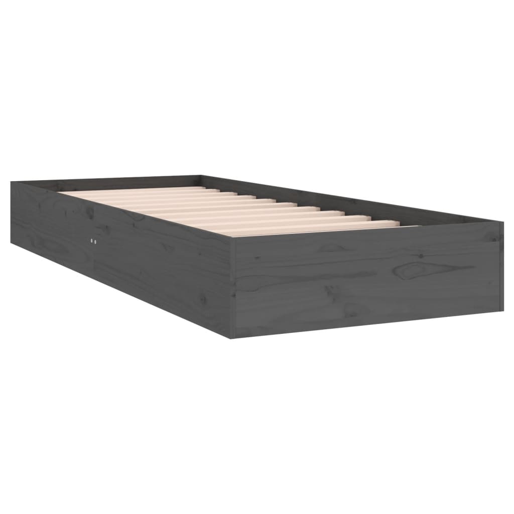 Grey Solid Wood Small Single Bed Frame, 75x190 cm - No Mattress