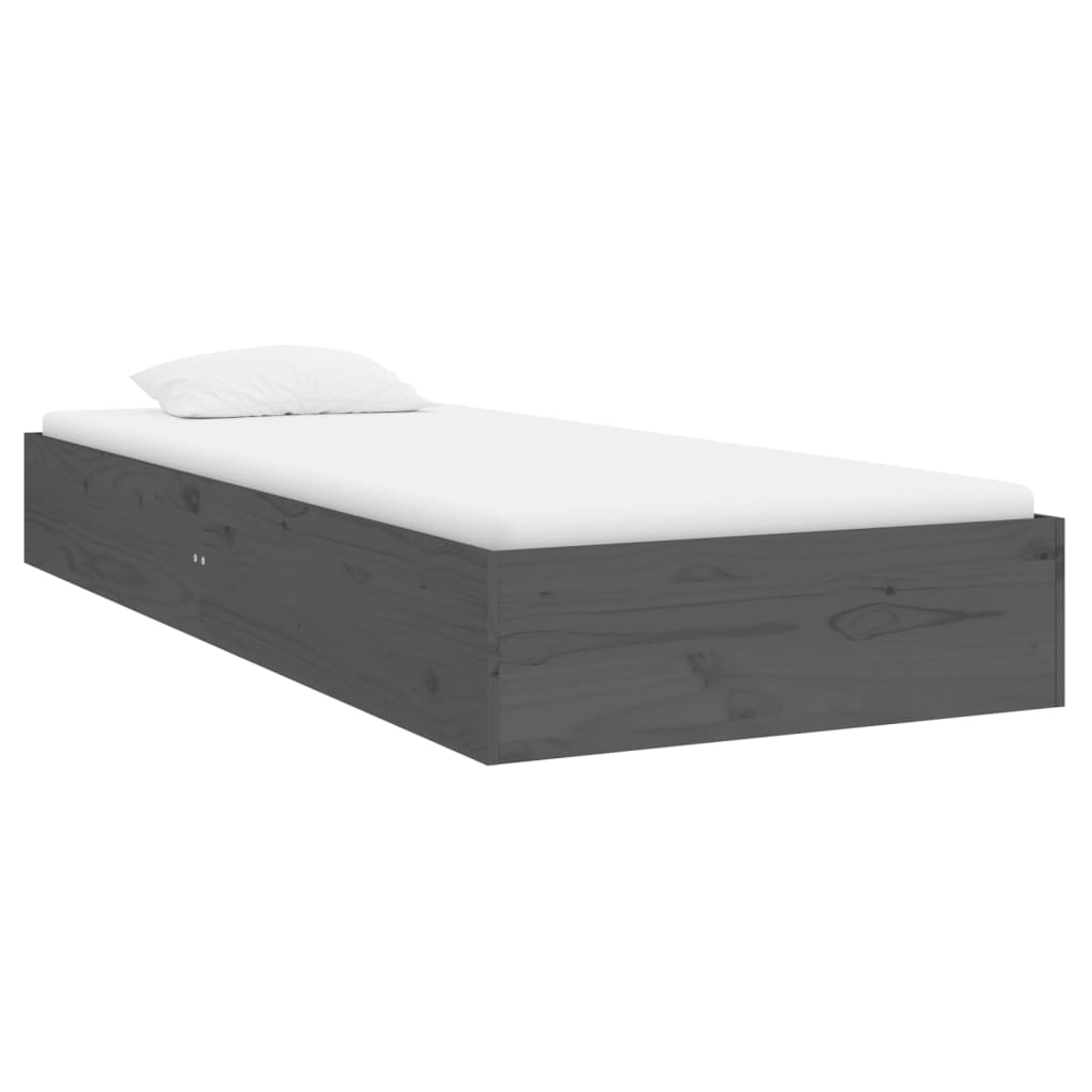 Grey Solid Wood Small Single Bed Frame, 75x190 cm - No Mattress
