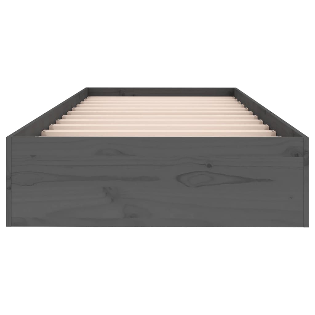 Grey Solid Wood Small Single Bed Frame, 75x190 cm - No Mattress