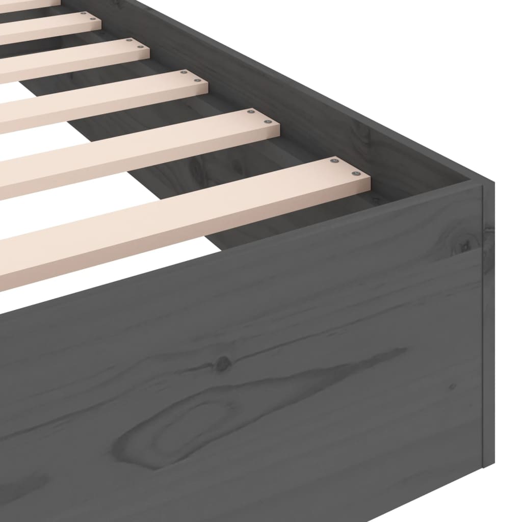 Grey Solid Wood Small Single Bed Frame, 75x190 cm - No Mattress