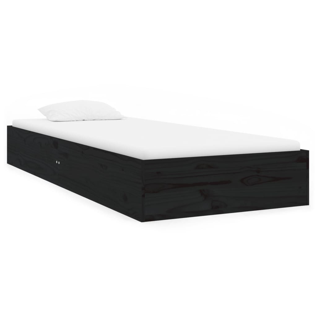 Black Solid Wood Bed Frame 75x190 cm - Small Single Size