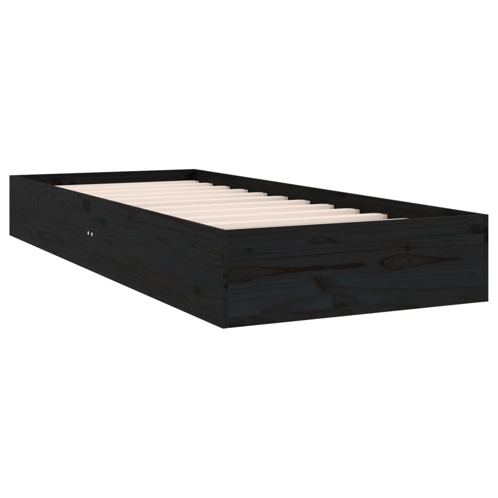 Black Solid Wood Bed Frame 75x190 cm - Small Single Size