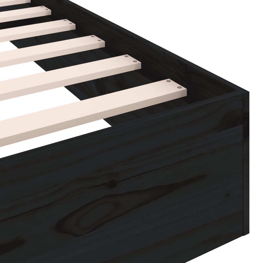 Black Solid Wood Bed Frame 75x190 cm - Small Single Size