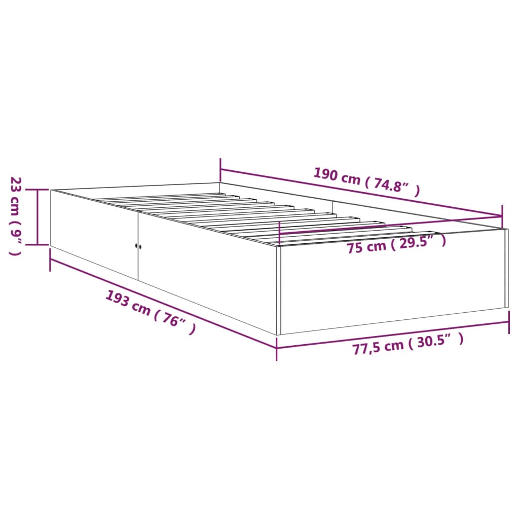 Black Solid Wood Bed Frame 75x190 cm - Small Single Size
