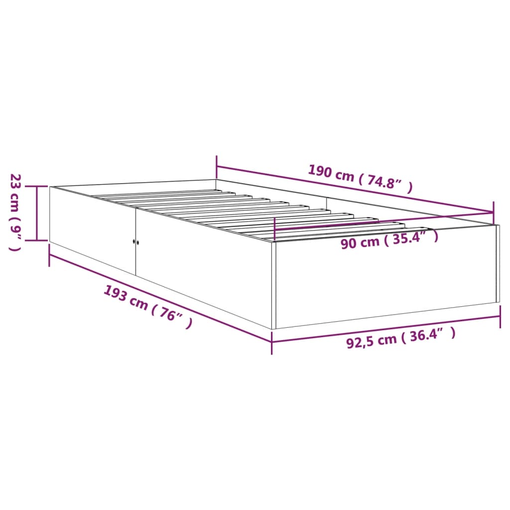 Solid Wood Single Bed Frame 90x190 cm - No Mattress Included