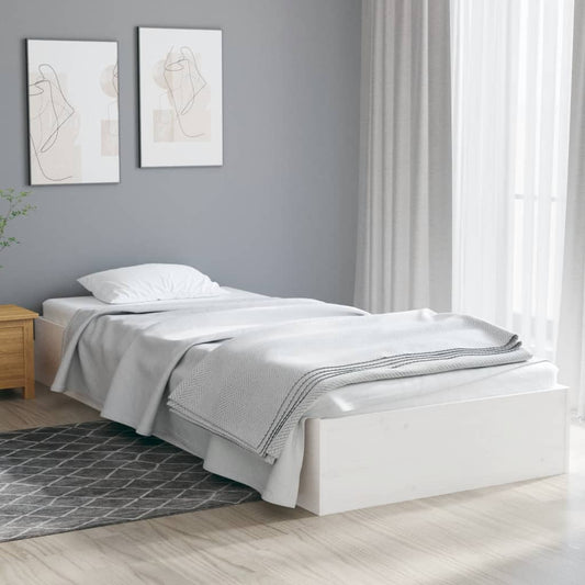 White Solid Wood Single Bed Frame 90x190 cm – No Mattress Included
