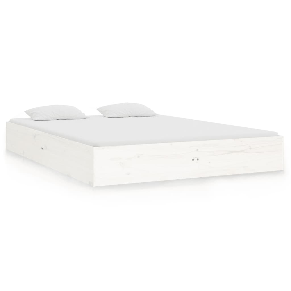 White Solid Wood Double Bed Frame 135x190 cm No Mattress