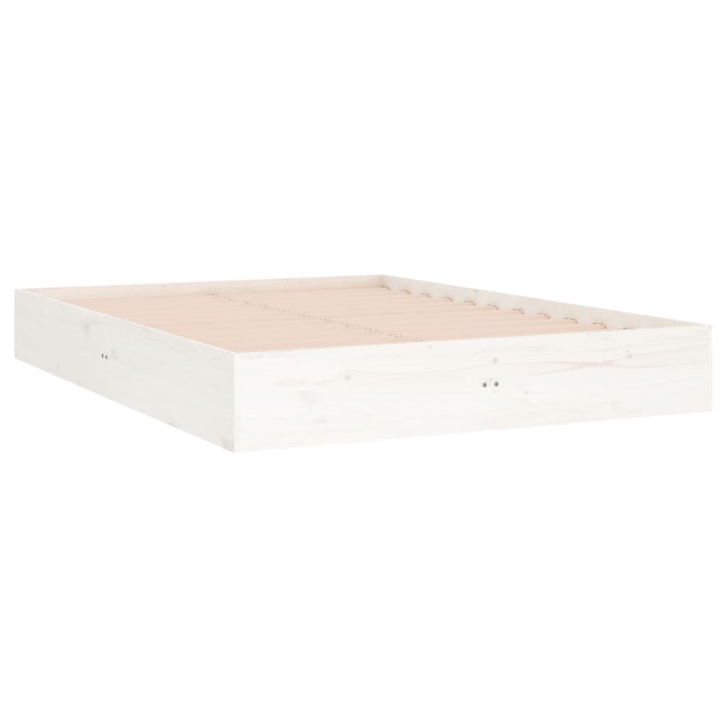 White Solid Wood Double Bed Frame 135x190 cm No Mattress