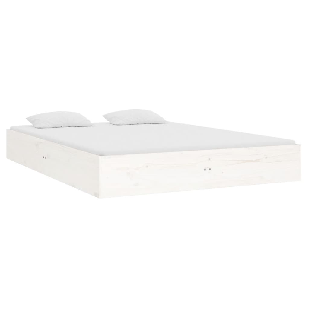 White Solid Wood Double Bed Frame 135x190 cm No Mattress