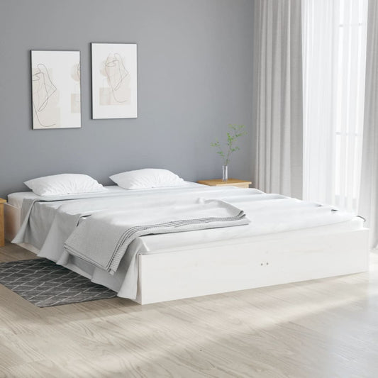 White Solid Wood Double Bed Frame 135x190 cm No Mattress