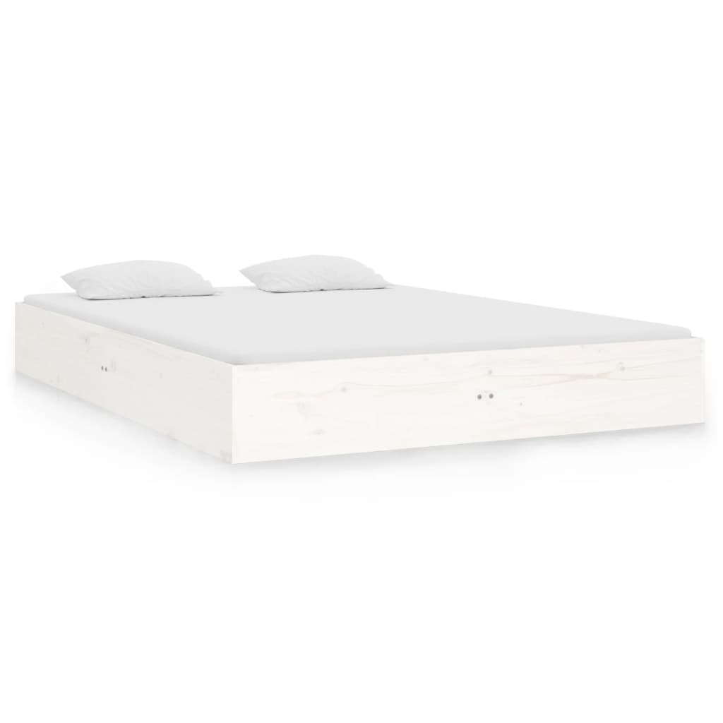 White Solid Wood Bed Frame - 140x190 cm - No Mattress Included