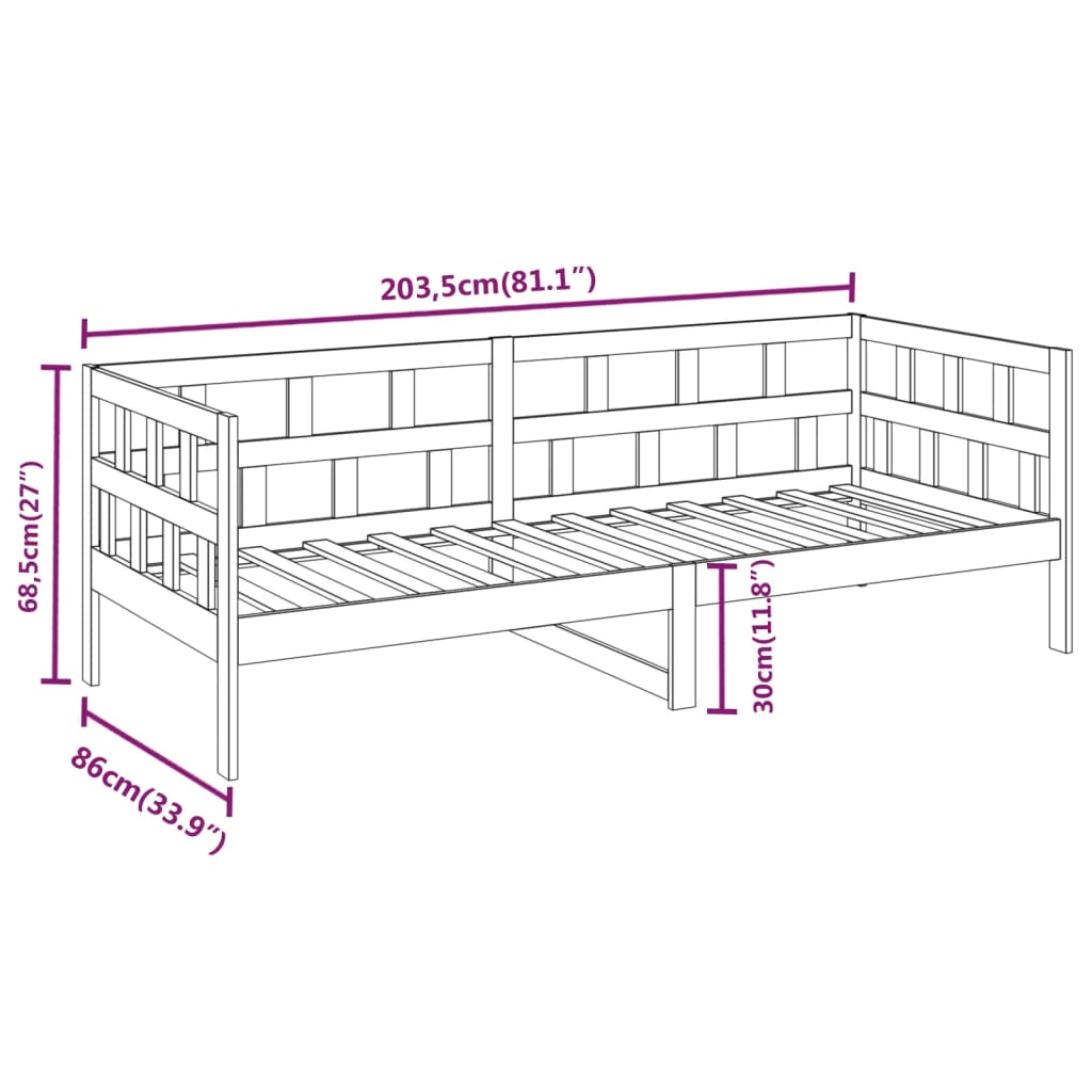 Solid Pine Wood Day Bed Frame 80x200 cm - Mattress Not Included