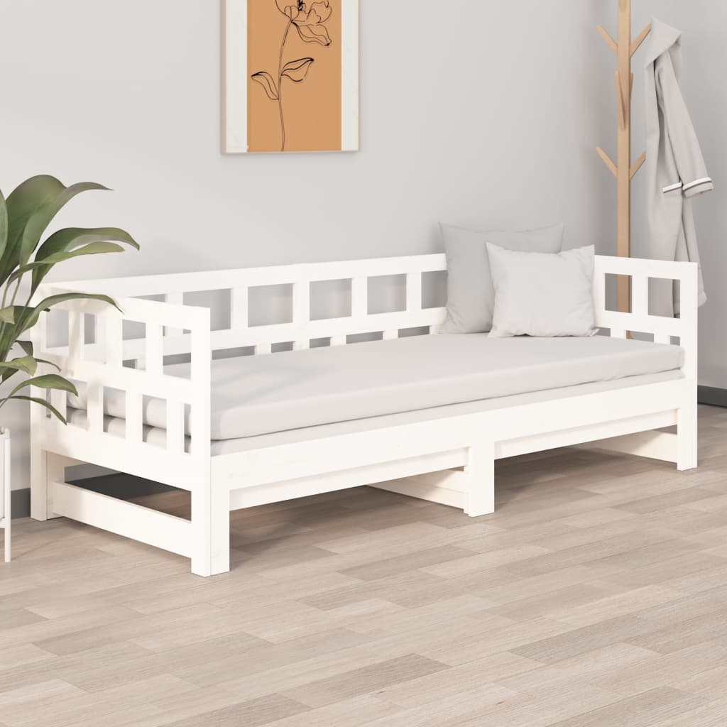White Pull-Out Day Bed Frame without Mattress 2x(90x200) cm