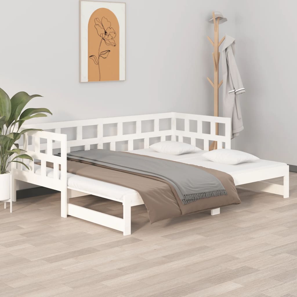 White Pull-Out Day Bed Frame without Mattress 2x(90x200) cm