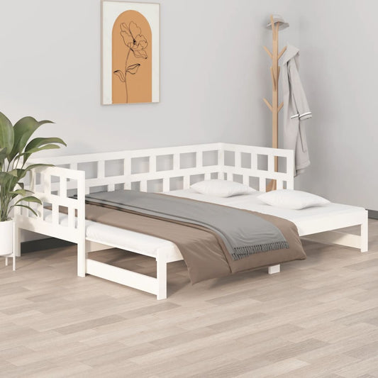 White Pull-Out Day Bed Frame without Mattress 2x(90x200) cm
