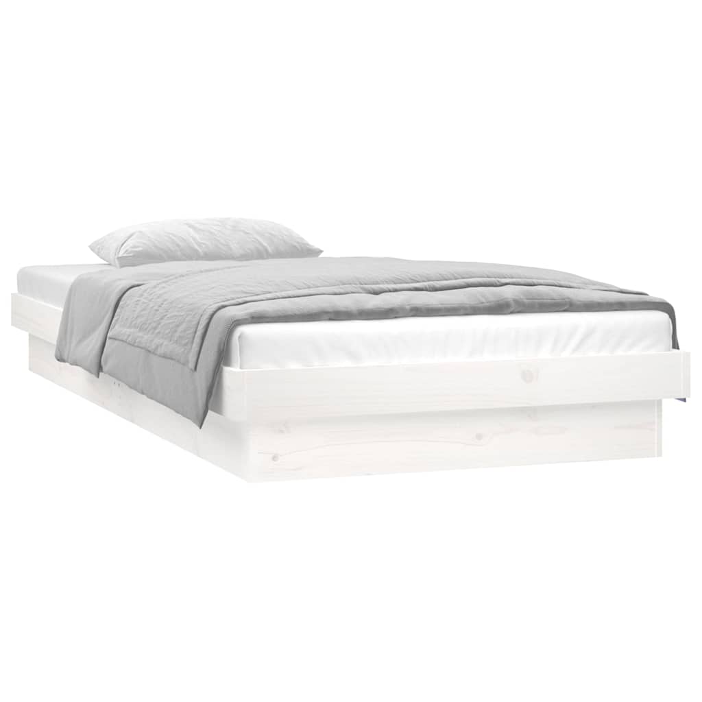 White Solid Wood LED Bed Frame, Small Single - No Mattress