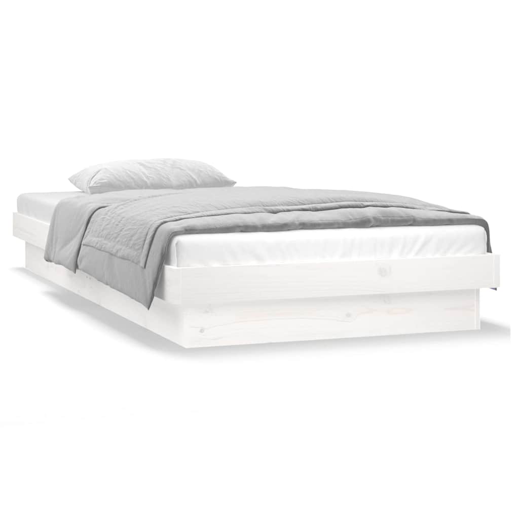 White Solid Wood LED Bed Frame, Small Single - No Mattress