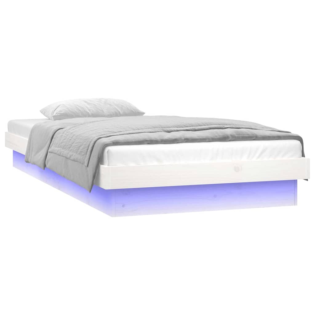 White Solid Wood LED Bed Frame, Small Single - No Mattress