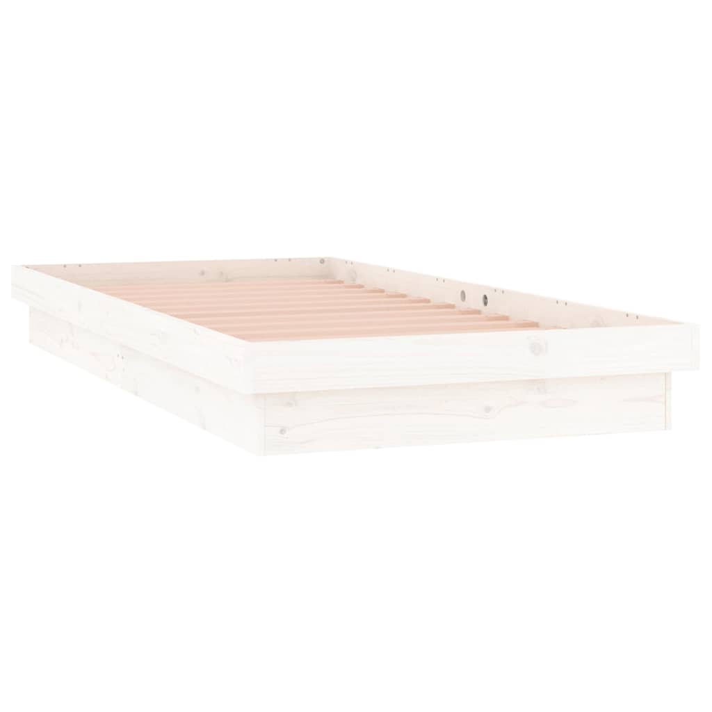 White Solid Wood LED Bed Frame, Small Single - No Mattress