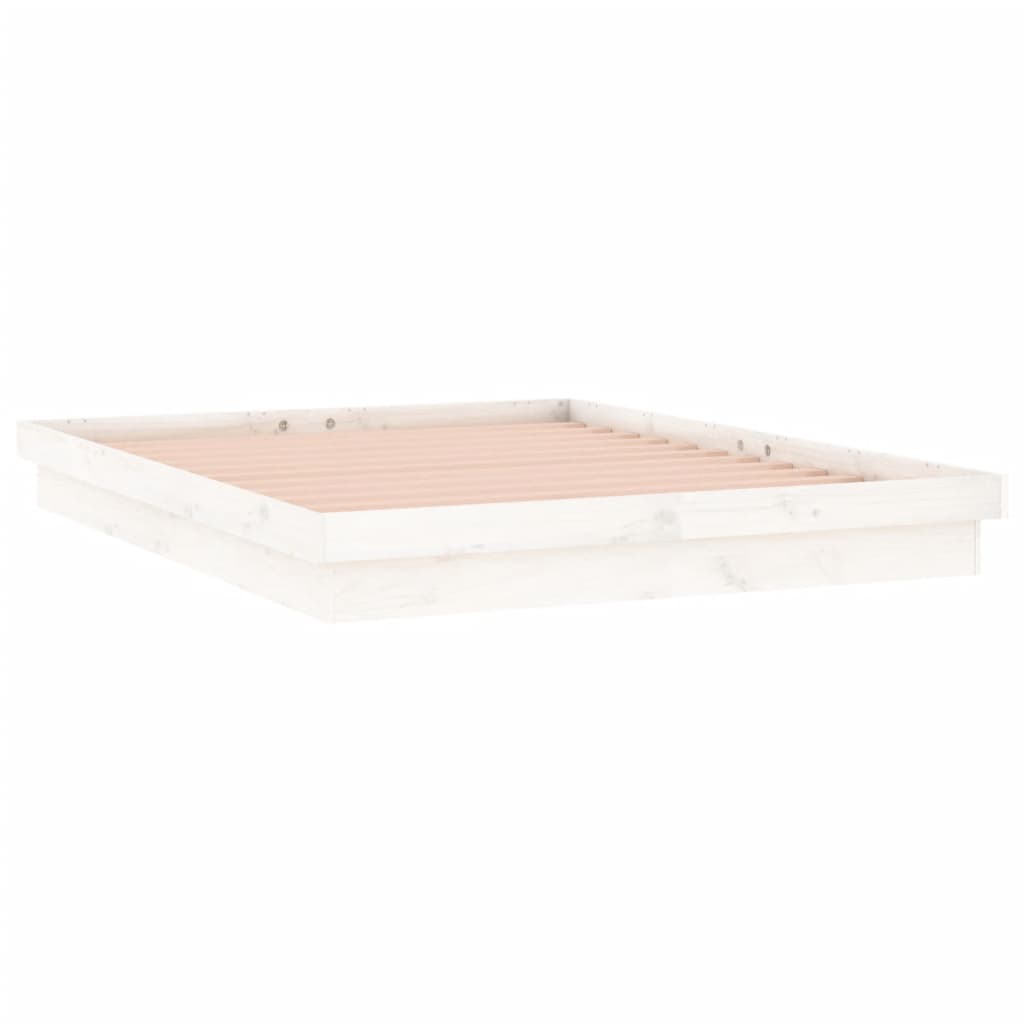 White Solid Wood LED Bed Frame, 140x190 cm, No Mattress Included