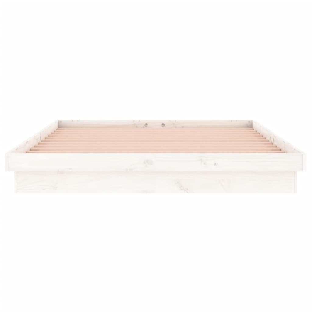 White Solid Wood LED Bed Frame, 140x190 cm, No Mattress Included