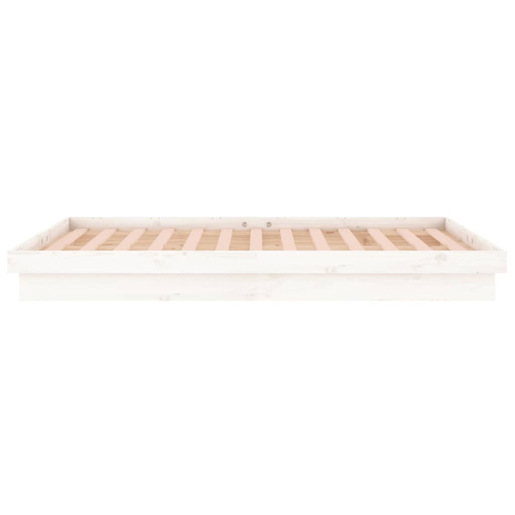 White Solid Wood LED Bed Frame, 140x190 cm, No Mattress Included