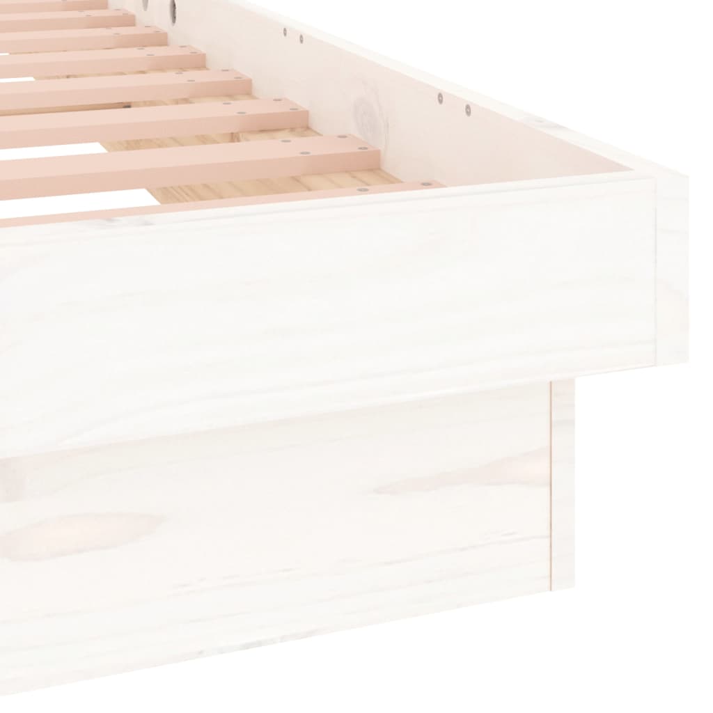 White Solid Wood LED Bed Frame, 140x190 cm, No Mattress Included
