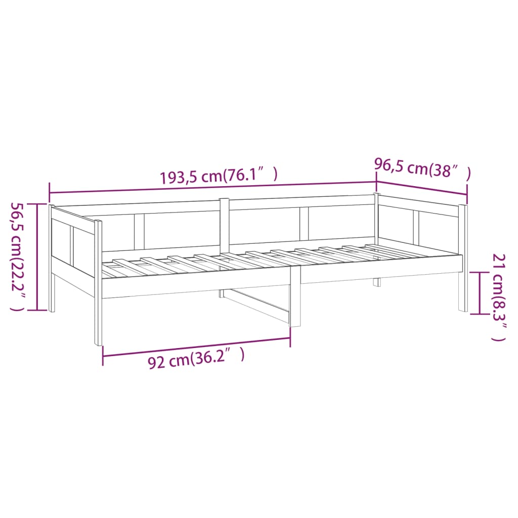 White Solid Pine Wood Day Bed Frame 90x190 cm - No Mattress Included